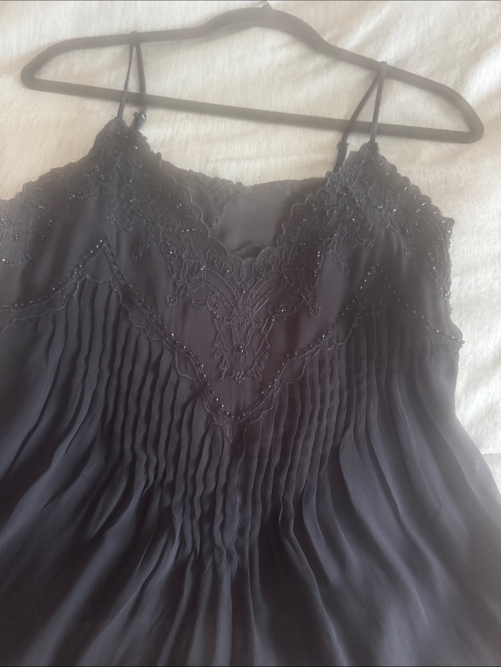 Zara Black Lace-Trim Pleated Camisole